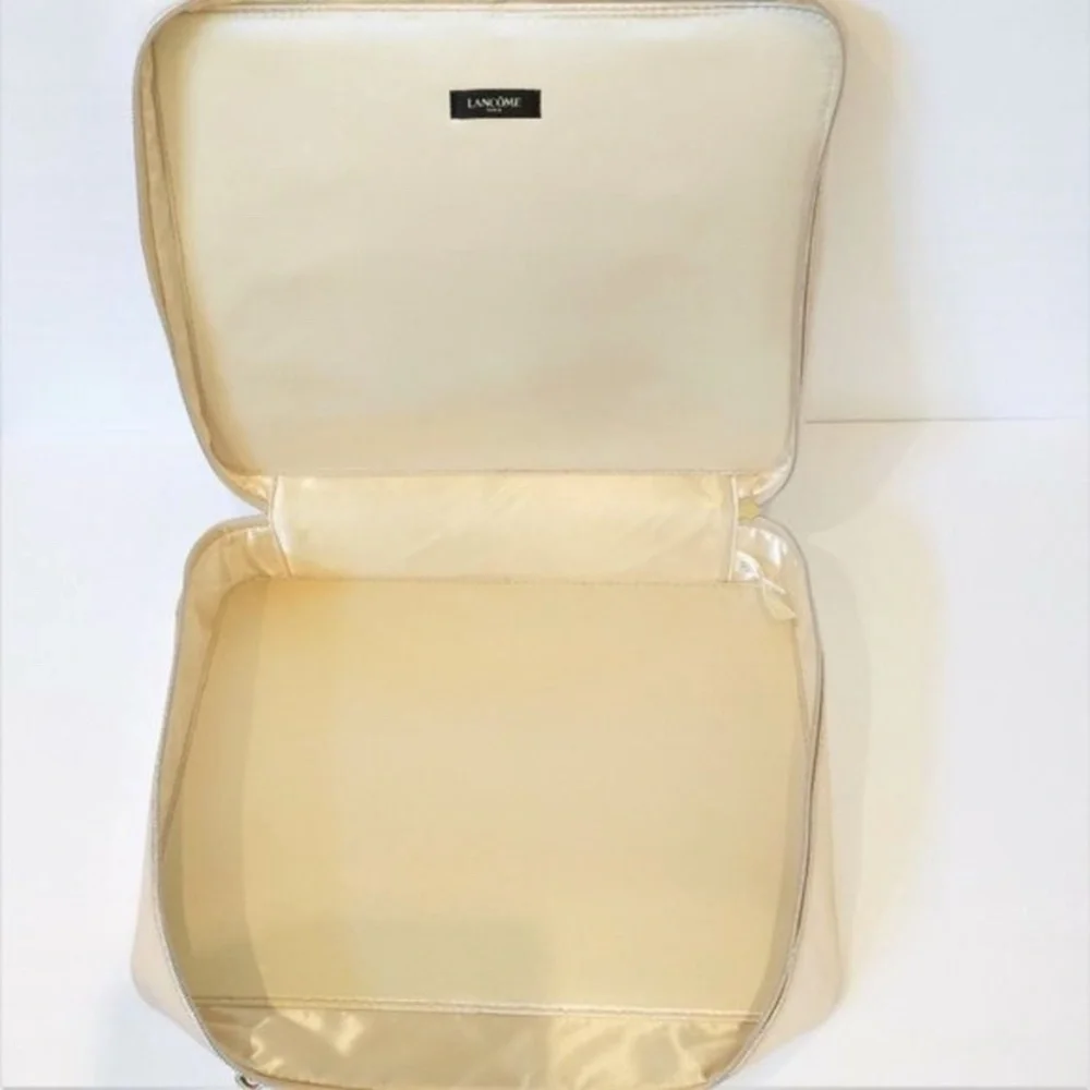 New! Lancome Gold Shiny Makeup Box Tote Bag, Handle, Zipper - Holiday